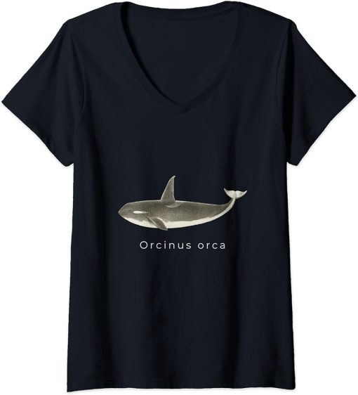 Womens Orca Latin - Dolphin Fish Ocean Vintage Art V-Neck T-Shirt