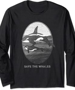 "Save The Whales" Orca Whale Lovers Vintage Look Long Sleeve T-Shirt