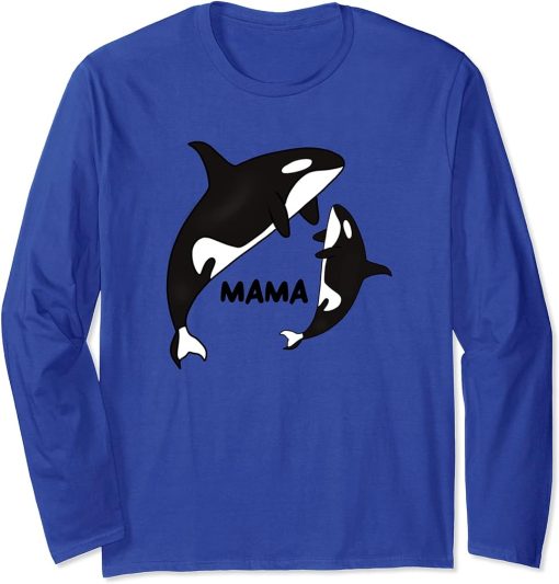 Orca Mama with Cub, Ocean Animal, Whale Long Sleeve T-Shirt