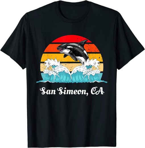 Vintage San Simeon CA Distressed Orca Killer Whale Art T-Shirt