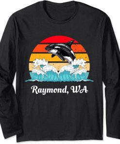 Vintage Raymond WA Distressed Orca Killer Whale Art Long Sleeve T-Shirt