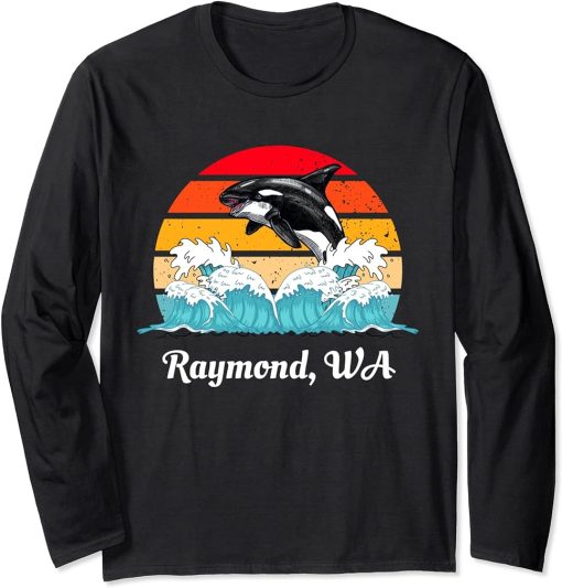 Vintage Raymond WA Distressed Orca Killer Whale Art Long Sleeve T-Shirt