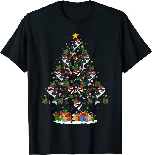 Orca Fish Lover Xmas Lighting Santa Orca Christmas Tree T-Shirt