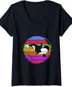 Womens Colorful Orca V-Neck T-Shirt