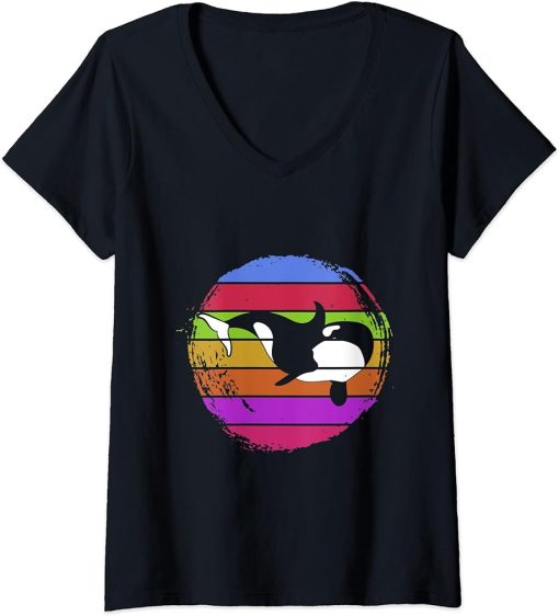 Womens Colorful Orca V-Neck T-Shirt